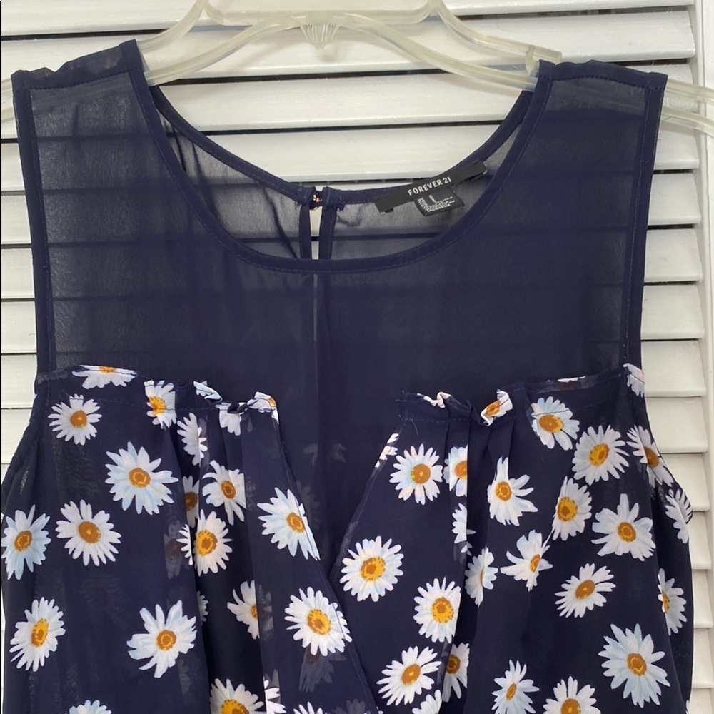Forever 21 Floral Sleeveless Midi Women's Dress - Navy Blue and White Flowers